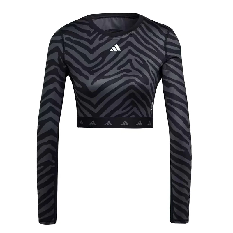 adidas - Women's Techfit Crop Long Sleeve Zebra T-Shirt (IB3609) Anti-Pilling Machine Wash Handmade