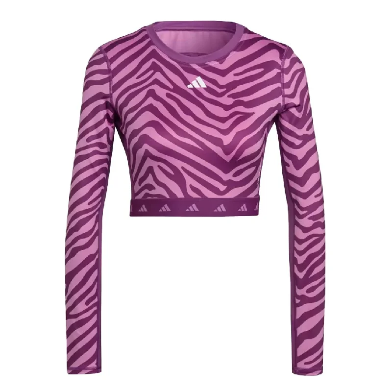 adidas - Women's Techfit Crop Long Sleeve Zebra T-Shirt (IB3610) Welt Pockets Slit Pockets