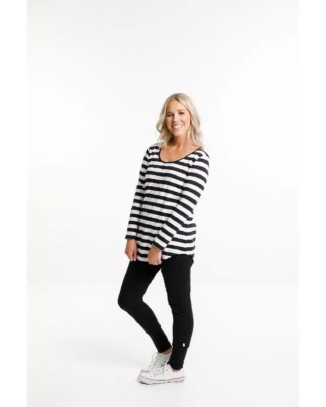 Home Lee Long Sleeve Tee - Black & White Stripe Houndstooth Herringbone Solid