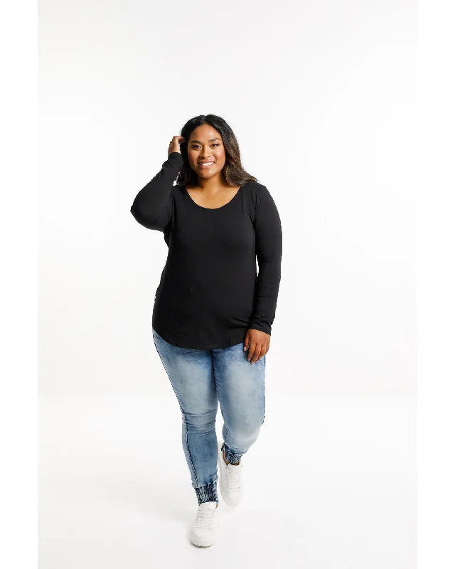 Home Lee Long Sleeve Tee - Black Lace Blend Ribbed Blend Corduroy Blend