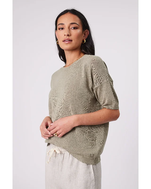 Marlow Eden Knit Tee - Light Kelp Zippered Front Buttoned Front Snap Front
