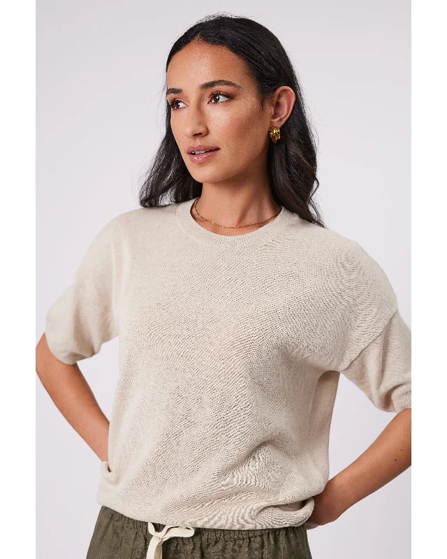 Marlow Eden Knit Tee - Natural Notch Collar Peter Pan Collar Cowl Neck