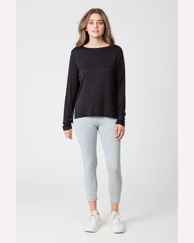 Marlow Long Sleeve Anytime Tee -  Black Denim Fabric Leather Fabric Suede Fabric