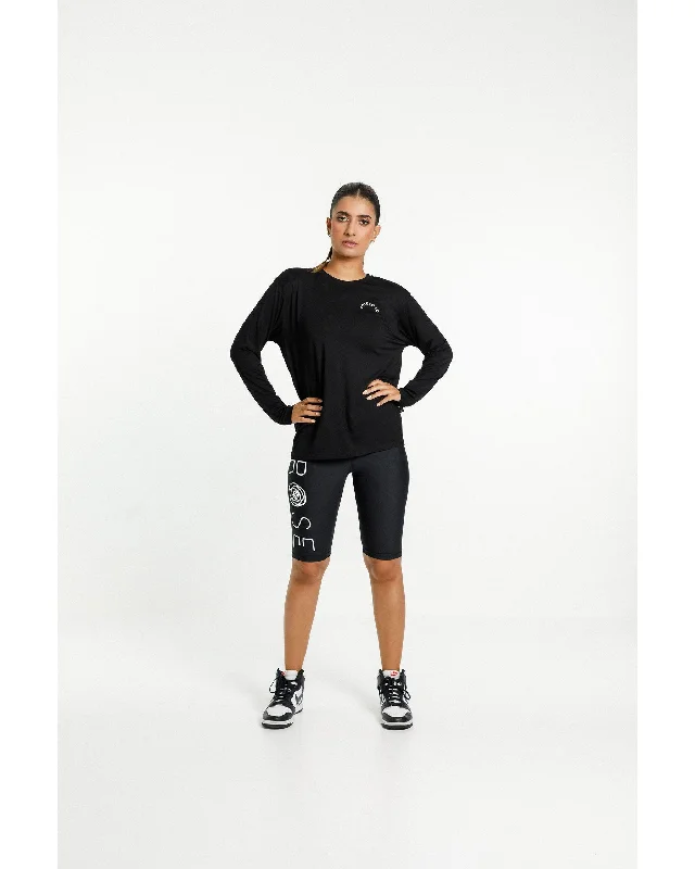 Rose Road Long Sleeve Tee - Black with Rose Road Arch Print Striped Floral Plaid
