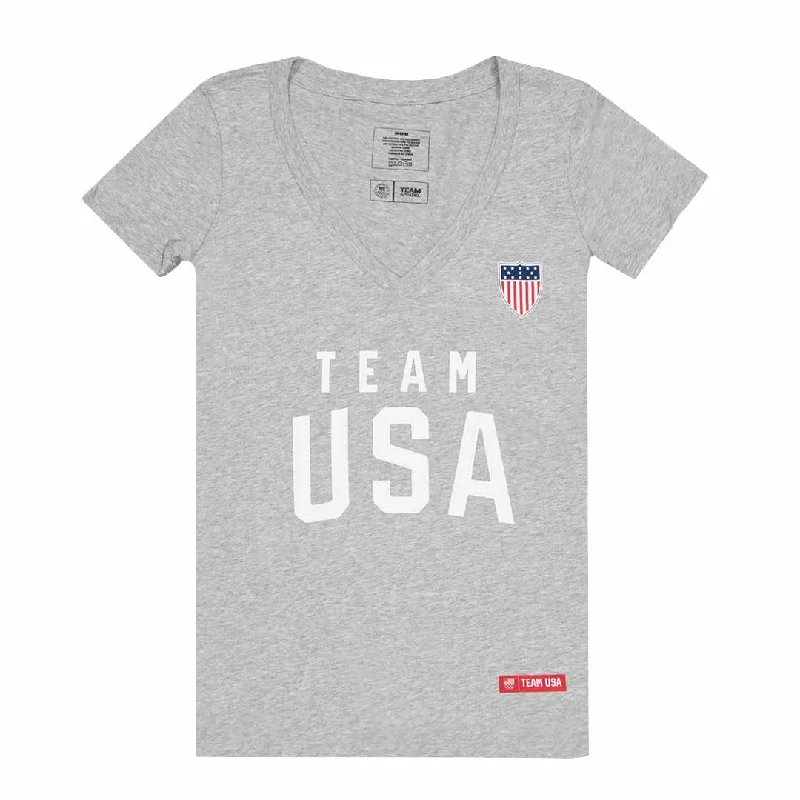 Women's Team USA Olympic T-Shirt (K9MPHOXUS) Hooded Caped Shawl Collar