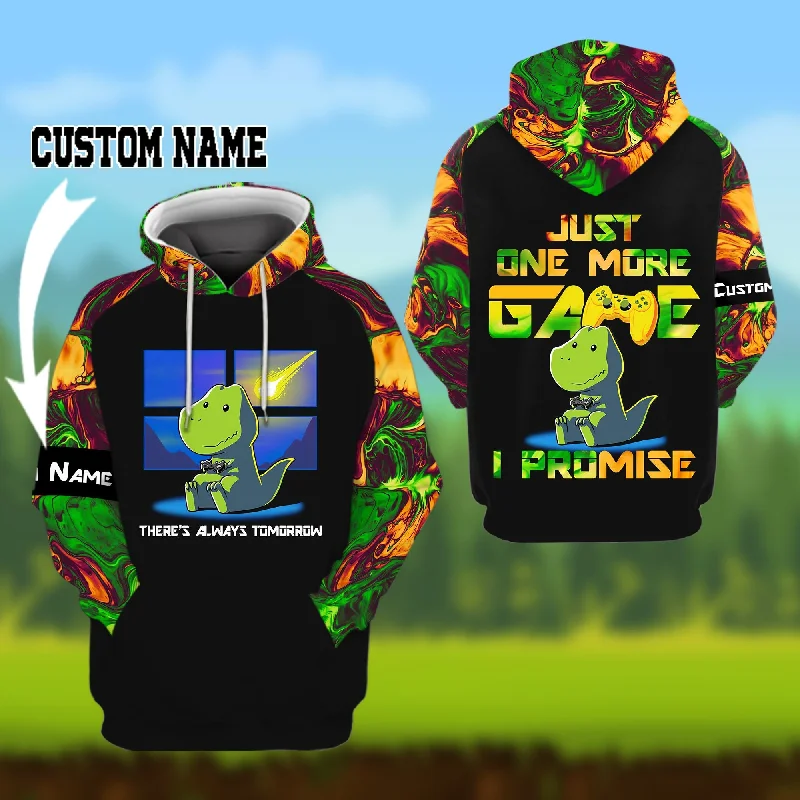 Dinosaur Just one more game hoodie, T-shirt 3D Custom TTM Mesh Canvas Denim
