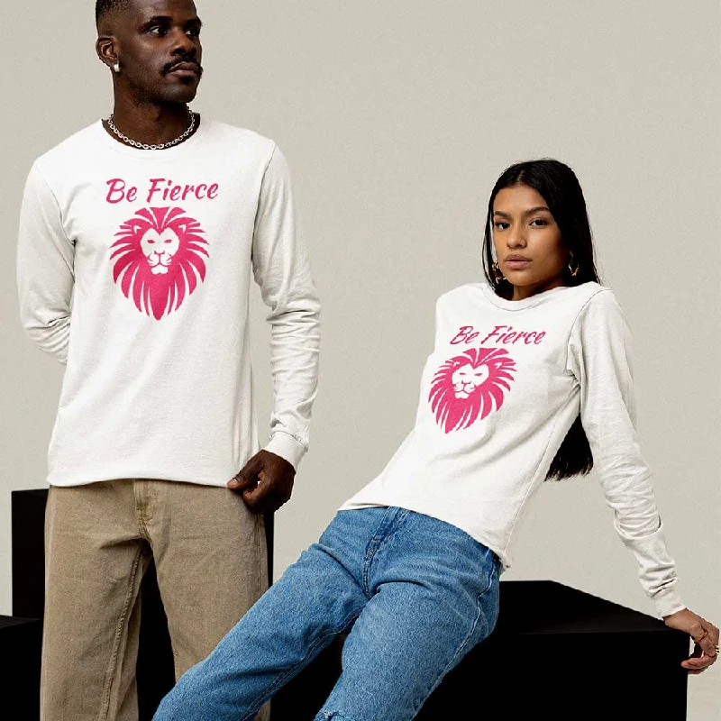 Lion face graphic print unisex full-sleeve tee Fleece Nylon Spandex