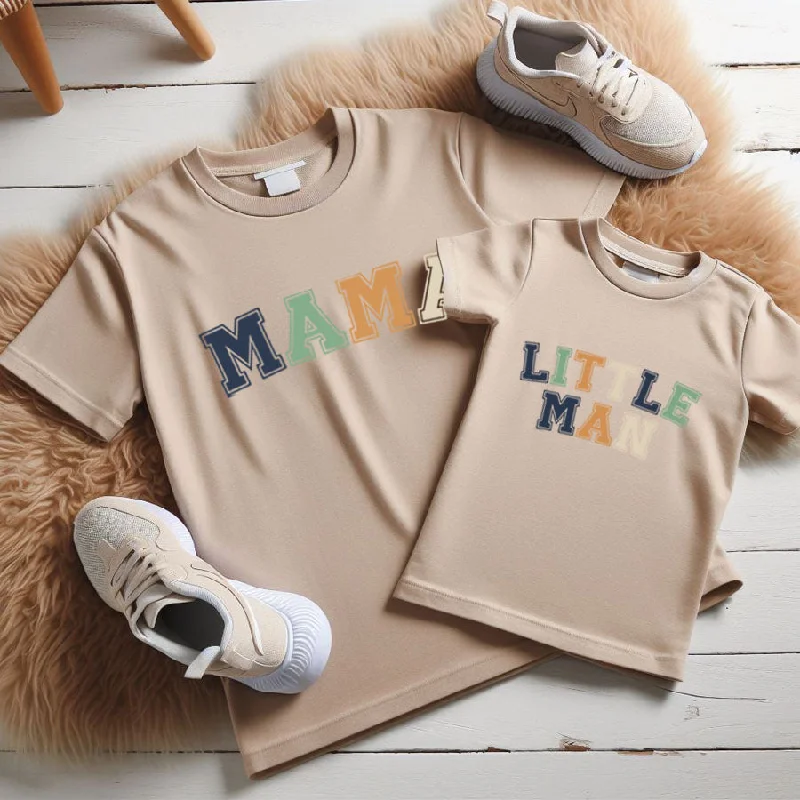 Mama & Little Man Multi Block Matching T-Shirts- Natural Raw Houndstooth Herringbone Solid Mama & Little Man Multi Block Matching T-Shirts- Natural Raw Houndstooth Herringbone Solid