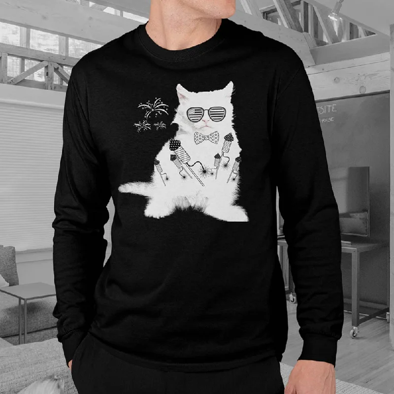 Cat print black full sleeve t-shirt for men Hooded Caped Shawl Collar
