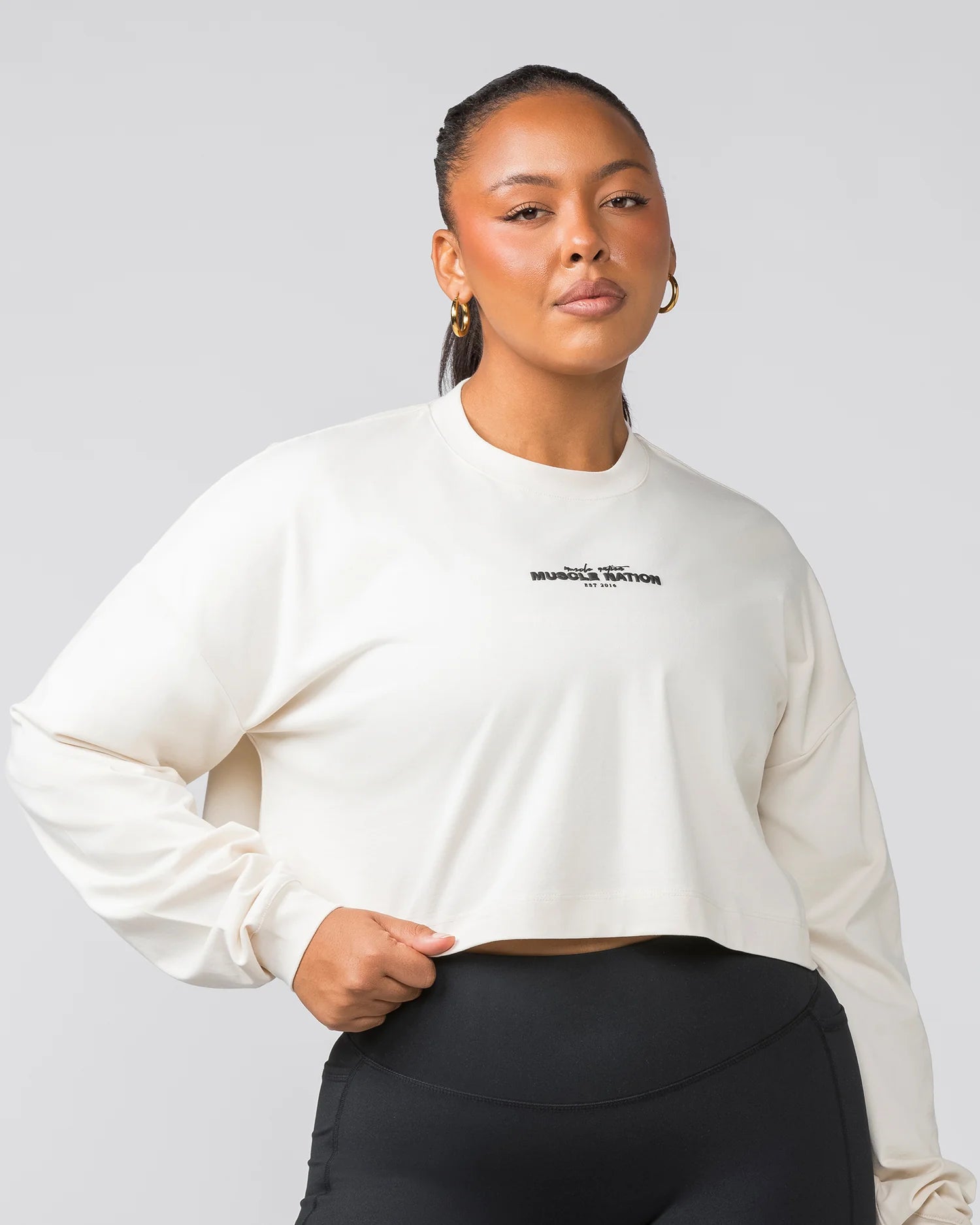 Muscle Nation | Pace Cropped Long Sleeve Tee - Dew Cashmere Blend Cotton Blend Poly Blend Muscle Nation | Pace Cropped Long Sleeve Tee - Dew Cashmere Blend Cotton Blend Poly Blend