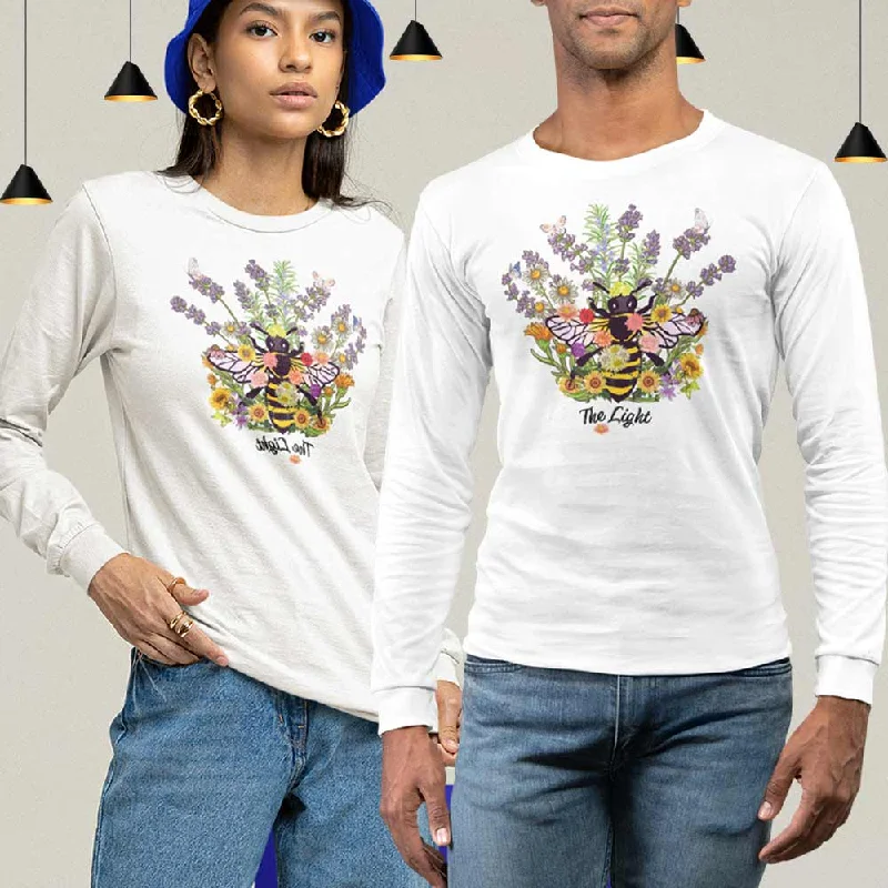 Bee & flower print unisex full sleeve tee Handmade Hand-knitted Hand-woven