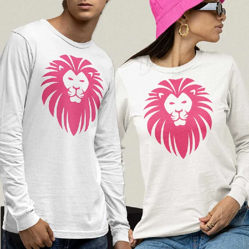 Pink Lion face graphic unisex long sleeve t-shirt Anti-Shrink Durable Soft