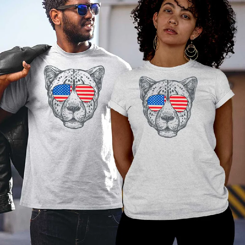Cool Cheetah Face Printed Unisex T-Shirt Welt Pockets Slit Pockets Flap Pockets