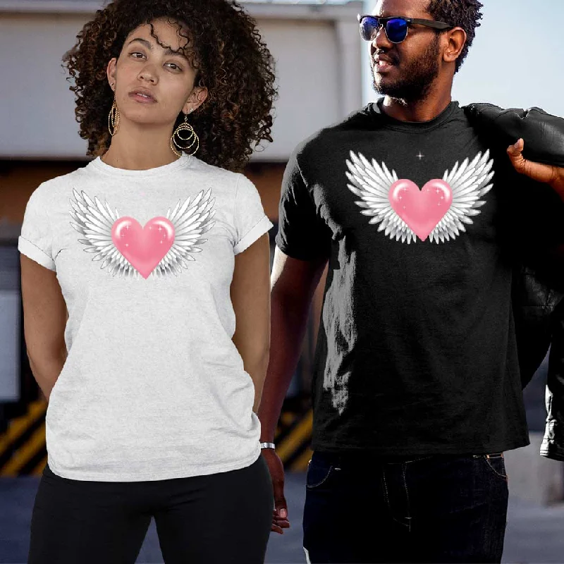 Heart with white wing unisex t-shirt Graphic T-Shirt Round Neck Polyester