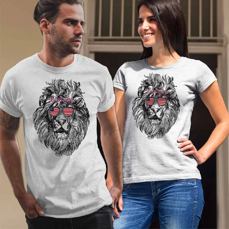 Lion graphic print unisex t-shirt Notch Collar Peter Pan Collar Cowl Neck