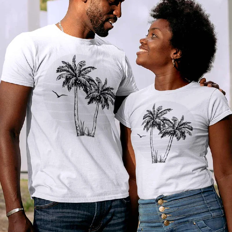 Palm tree print half sleeve unisex t-shirt V-Neck T-Shirt Long Sleeve Cotton
