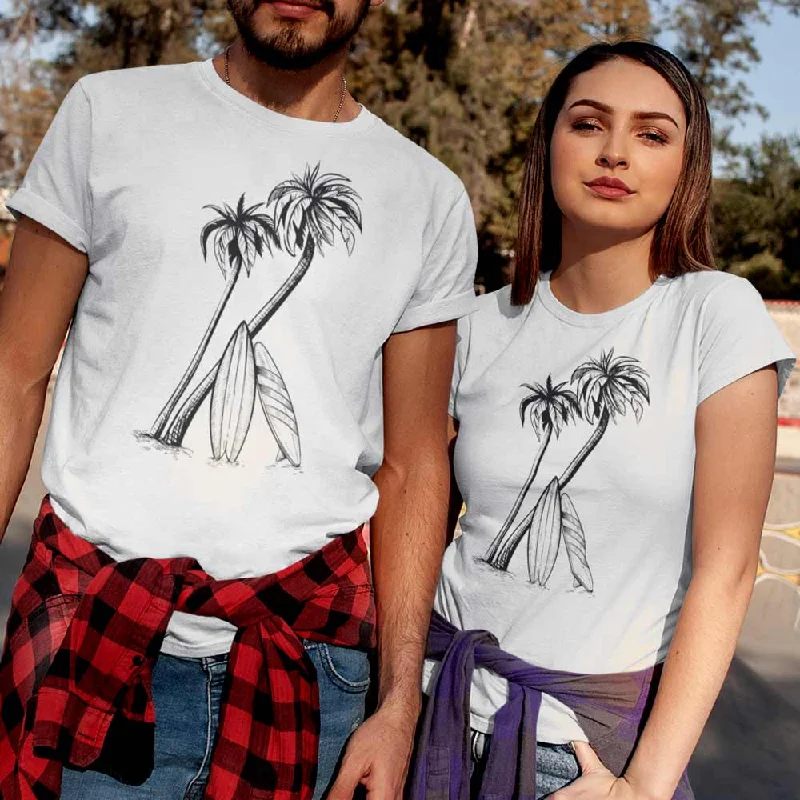 Palm tree print t-shirt for male & female Zippered Front Buttoned Front Snap Front
