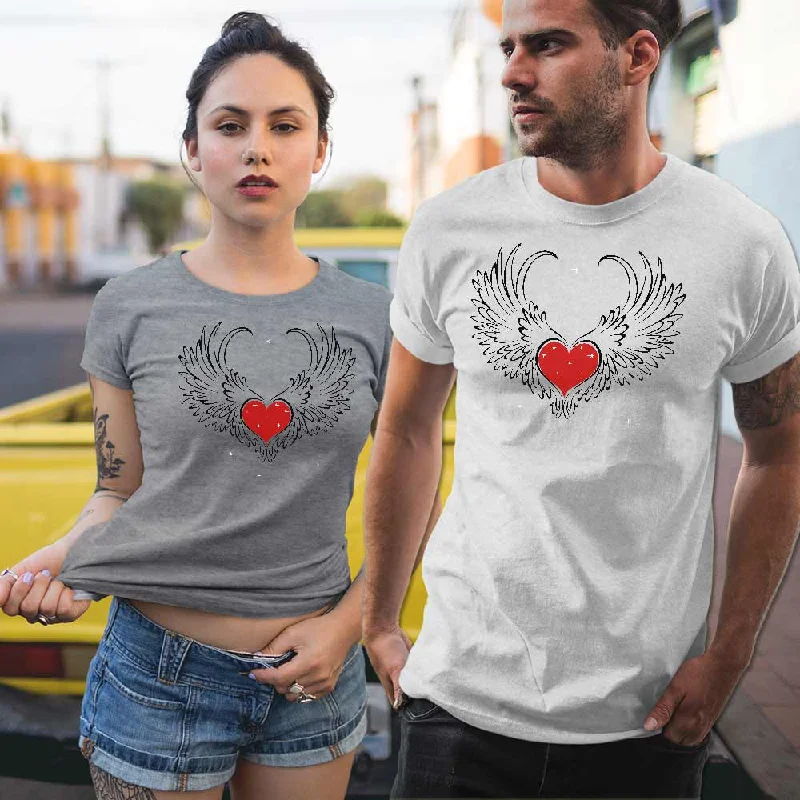 Red Heart with wings print unisex t-shirt Zippered Front Buttoned Front Snap Front