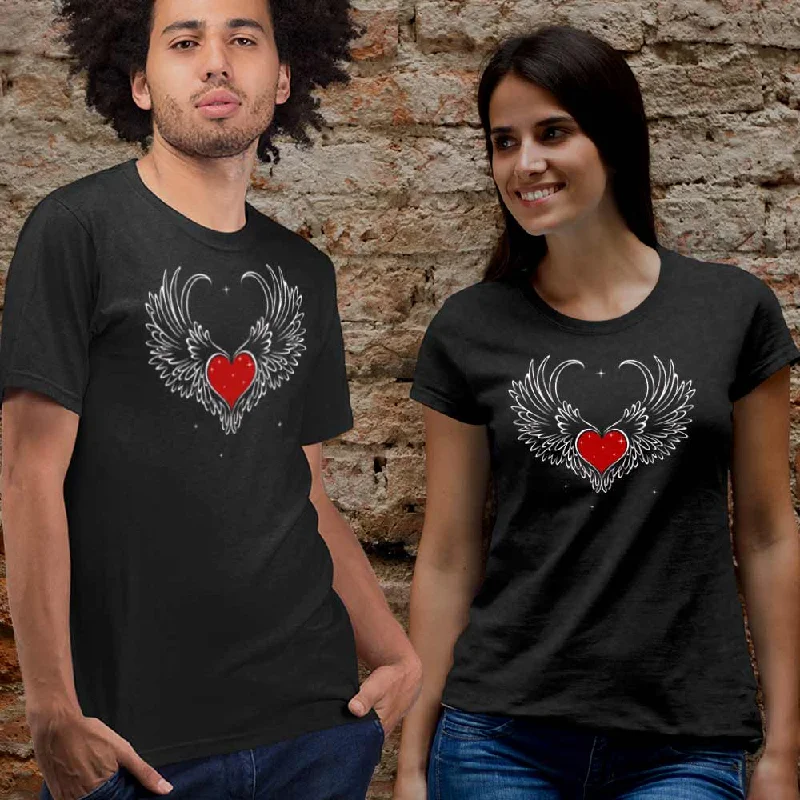 Heart & wings printed unisex t-shirt Polka Dot Checkered Tartan