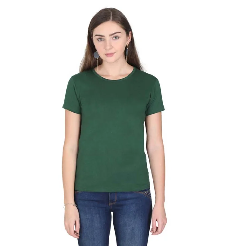 Plain Bottle Green/Dark Green Half Sleeves T-Shirt for Women Zippered Front Buttoned Front Snap Front Plain Bottle Green/Dark Green Half Sleeves T-Shirt for Women Zippered Front Buttoned Front Snap Front