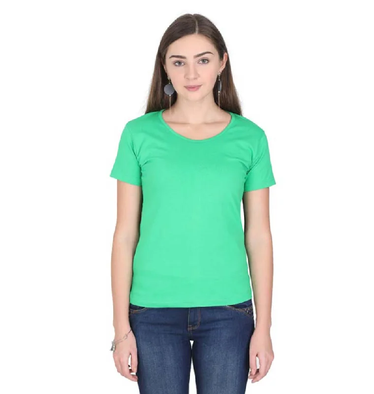 Plain Flag Green Half Sleeves T-Shirt for Women Anti-Pilling Machine Wash Handmade