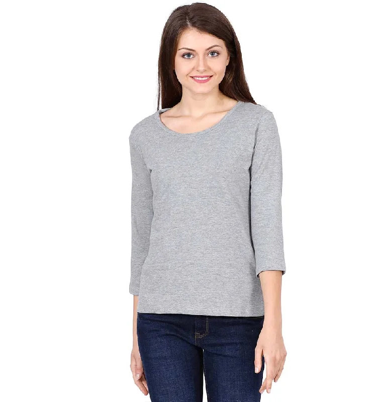 Plain Grey Full Sleeves T-Shirt for Women Chenille Blend Fleece Blend Nylon Blend
