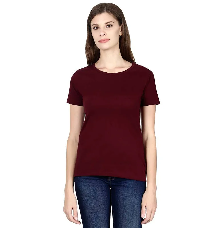 Plain Maroon Half Sleeves T-Shirt for Women Front Pockets Side Pockets Patch Pockets Plain Maroon Half Sleeves T-Shirt for Women Front Pockets Side Pockets Patch Pockets