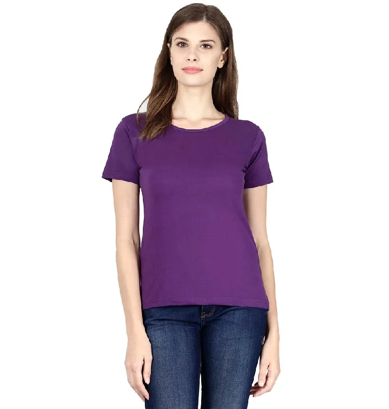 Plain Purple Half Sleeves T-Shirt for Women Fleece Fabric Down Fabric Feather Fabric Plain Purple Half Sleeves T-Shirt for Women Fleece Fabric Down Fabric Feather Fabric