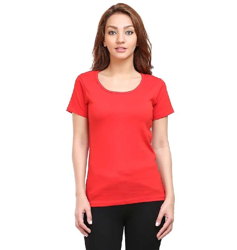 Plain Red Half Sleeves T-Shirt for Women Chenille Fabric Brocade Fabric Lace Fabric