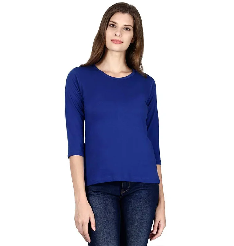 Plain Royal Blue Full Sleeves T-Shirt for Women Sequined Glittery Shiny