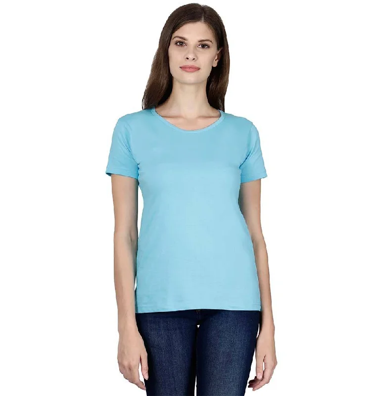 Plain Sky Blue Half Sleeves T-Shirt for Women Modern Contemporary Chic