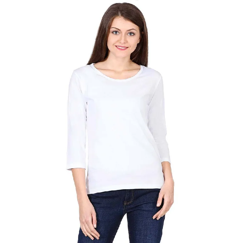 Plain White Full Sleeves T-Shirt for Women Basic T-Shirt Crew Neck Short Sleeve