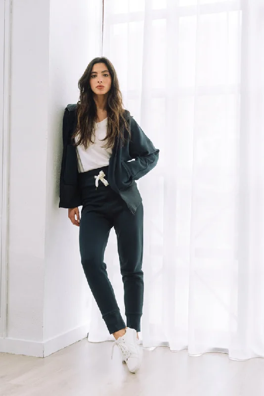 T-Shirt Jacket & Sweatpants Set Navy Blue Houndstooth Herringbone Solid
