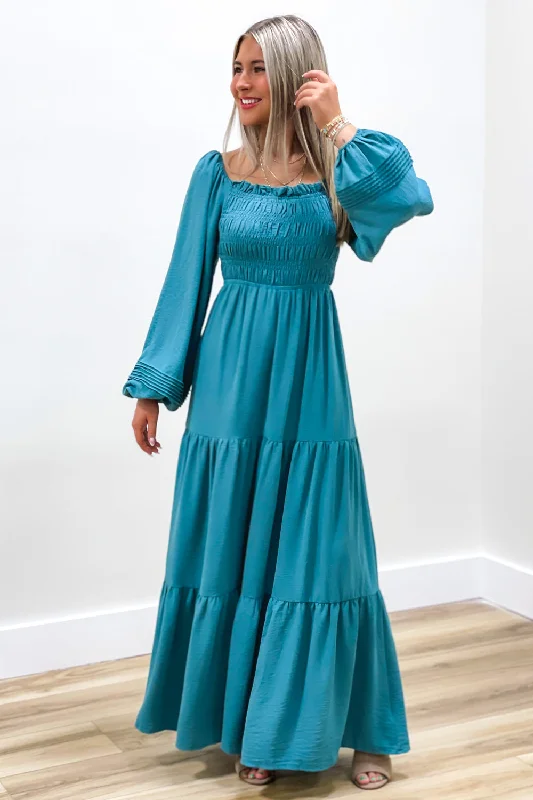 Always Blessed Smocked Tiered Maxi Dress - Dusty Blue Stylish Maxi Dress with Frills