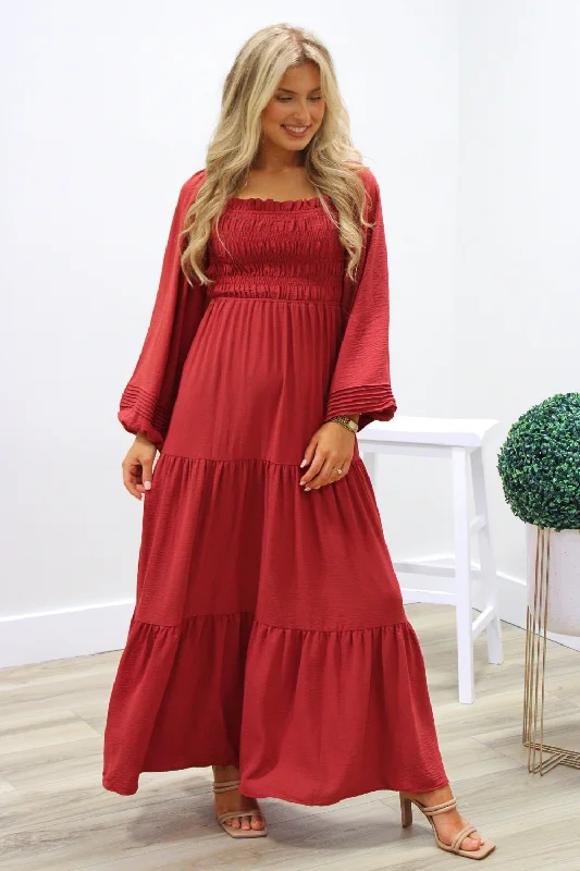 Always Blessed Smocked Tiered Maxi Dress - Brick Classic Black Maxi Dress