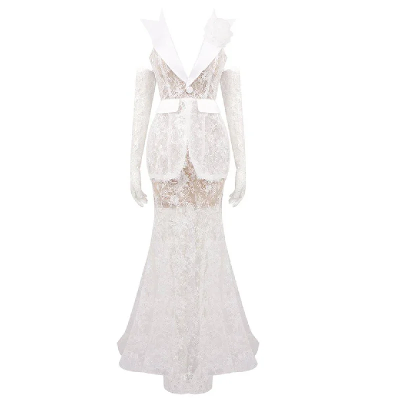 Abigail Strapless Lace Mermaid Maxi Dress Trendy Fit-and-Flare Maxi Dress