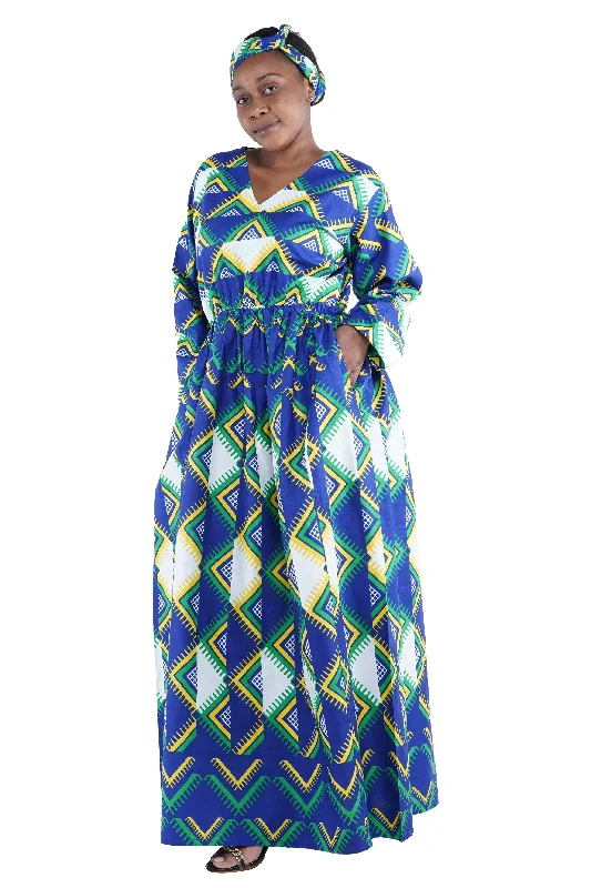 African Ladies Long Maxi Dress (One Size) Trendy Printed Maxi Dress