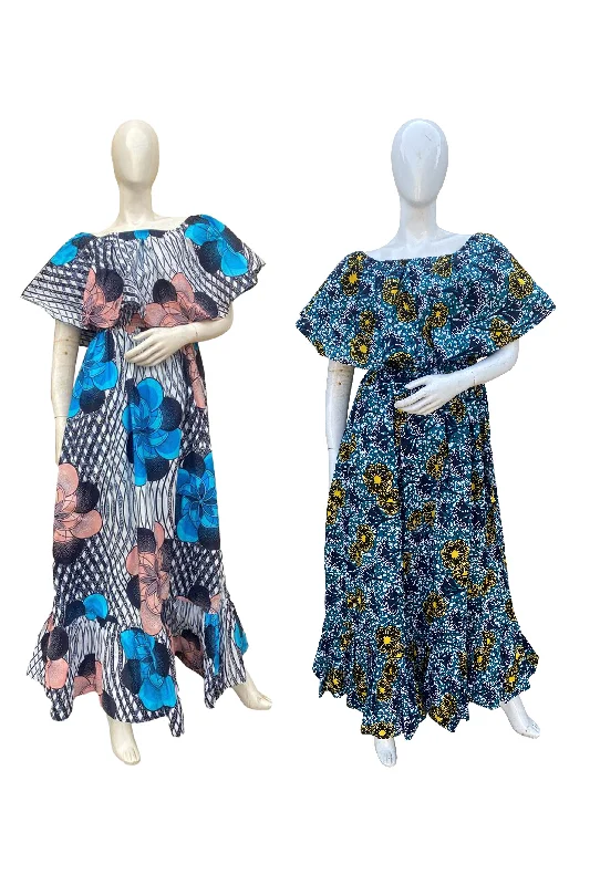 African Printed Fit and Flare Maxi Dress (Pack Of 2 Pieces) Stylish Empire Waist Maxi Dress