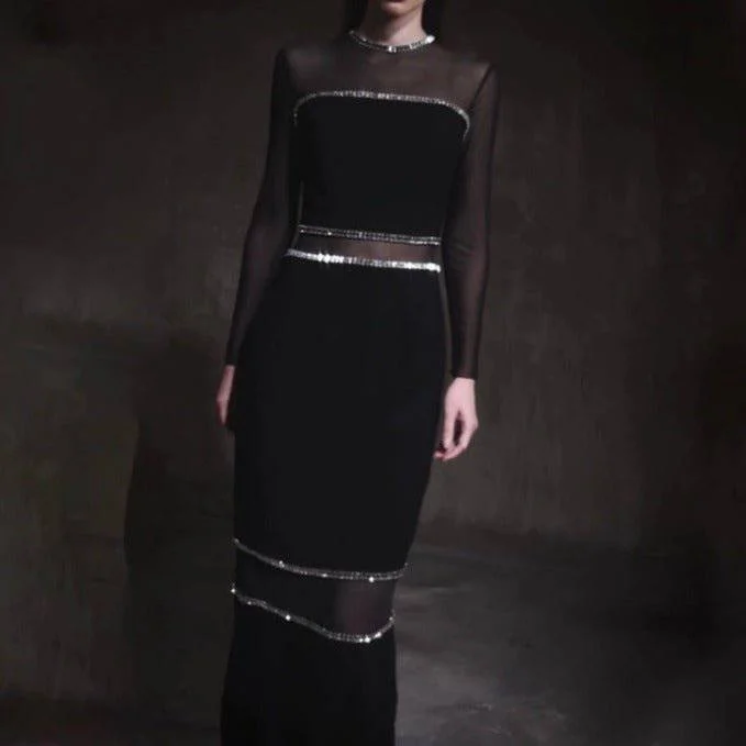 Alice Embellished See-through Long Sleeve Maxi Dress Elegant Boho Maxi Dress