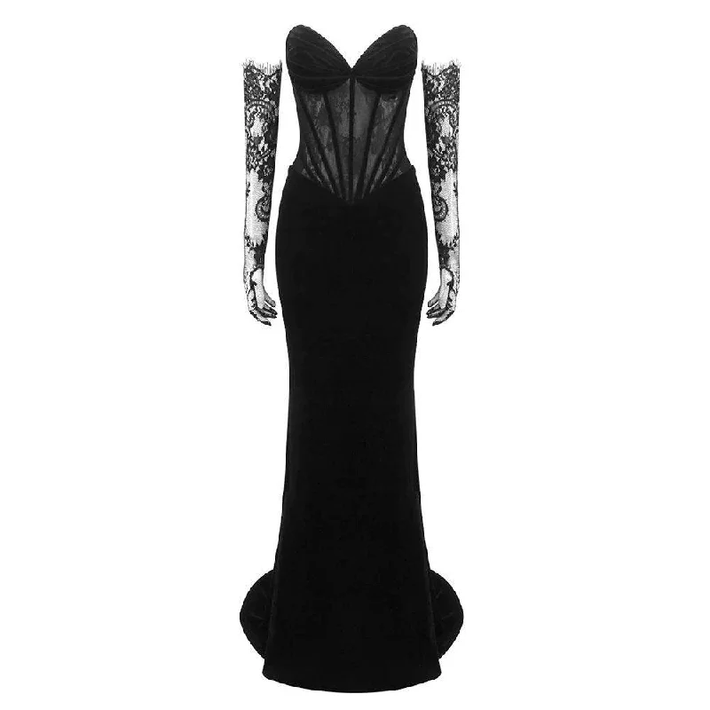 Annie Off Shoulder Maxi Dress With Lace Opera Gloves Chic Sleeveless Maxi Dress