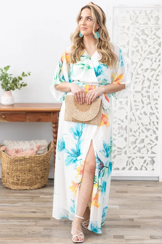 Aqua Tropical Multicolor Maxi Dress Stylish Longline Maxi Dress