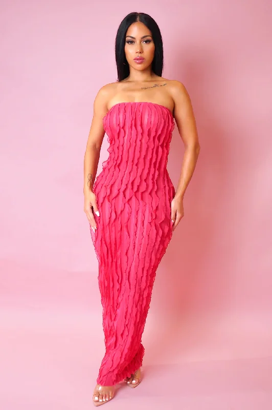 Ariella Strapless Ruffle Maxi Dress Pink Comfortable Plunging Neckline Maxi Dress
