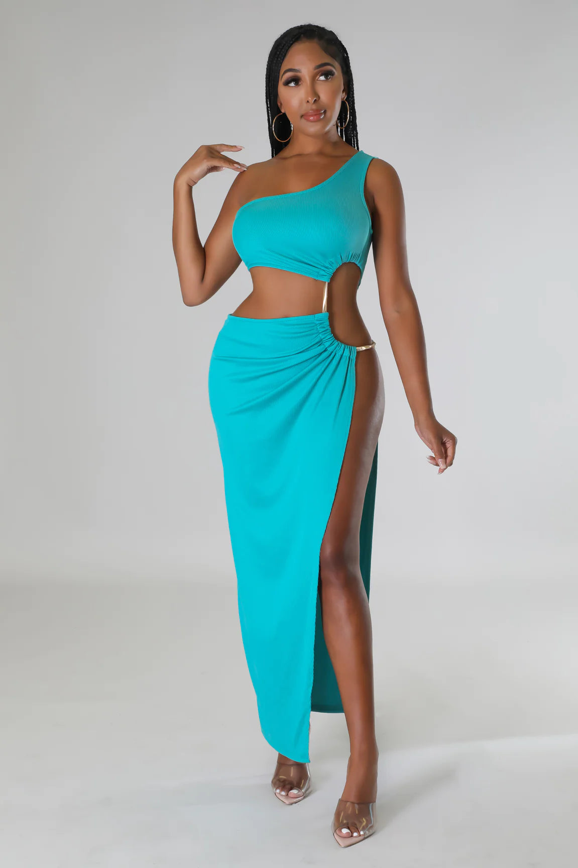 Artemis One Shoulder Cutout Maxi Dress Jade Stylish A-Line Maxi Dress