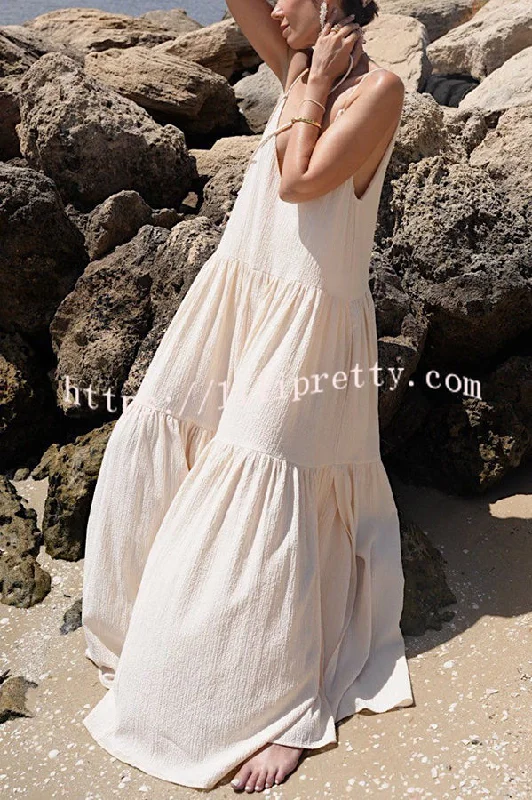 Beach Day Linen Blend Back Tie-up A-line Layered Maxi Dress Cozy Longline Maxi Dress