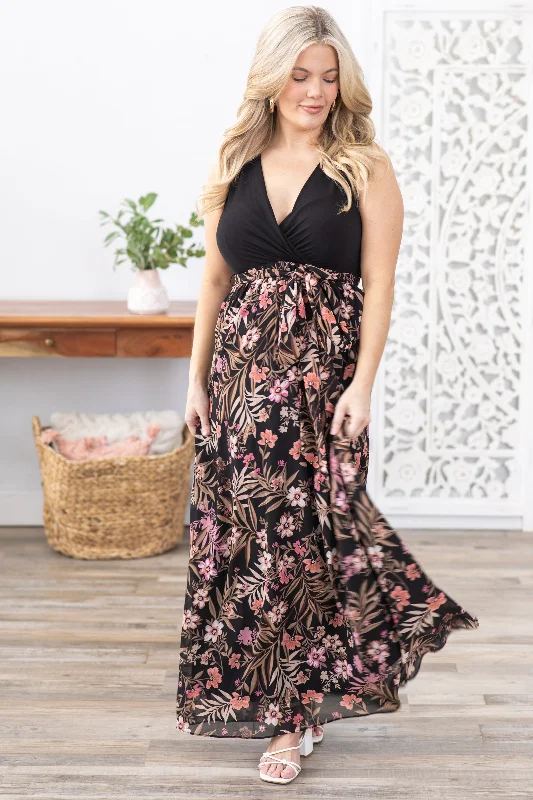 Black Chiffon Sleeveless Maxi Dress Trendy Short Sleeve Maxi Dress