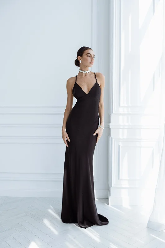 Black Satin Slip Maxi Dress Classic Solid Maxi Dress