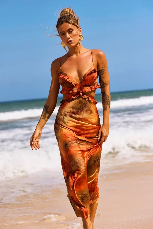 Bohemian Nights Maxi Dress - Orange Elegant Sleeveless Maxi Dress