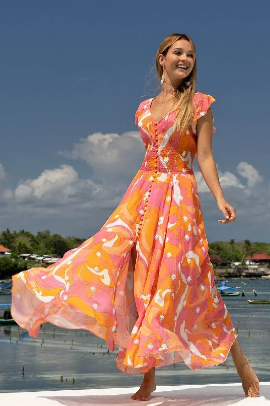 Button Maxi Dress in Pink/Orange Classic Black Maxi Dress