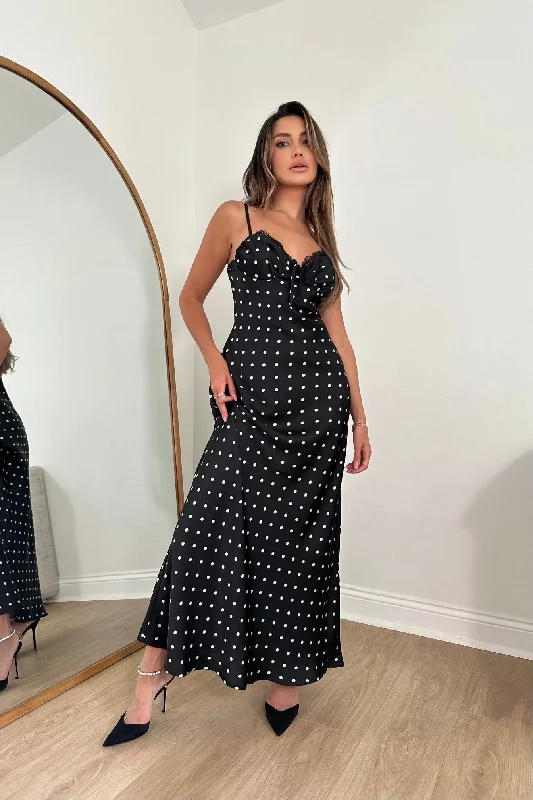 Caetana Polkadot Satin Maxi Dress - Online Exclusive Chic Button-Up Maxi Dress