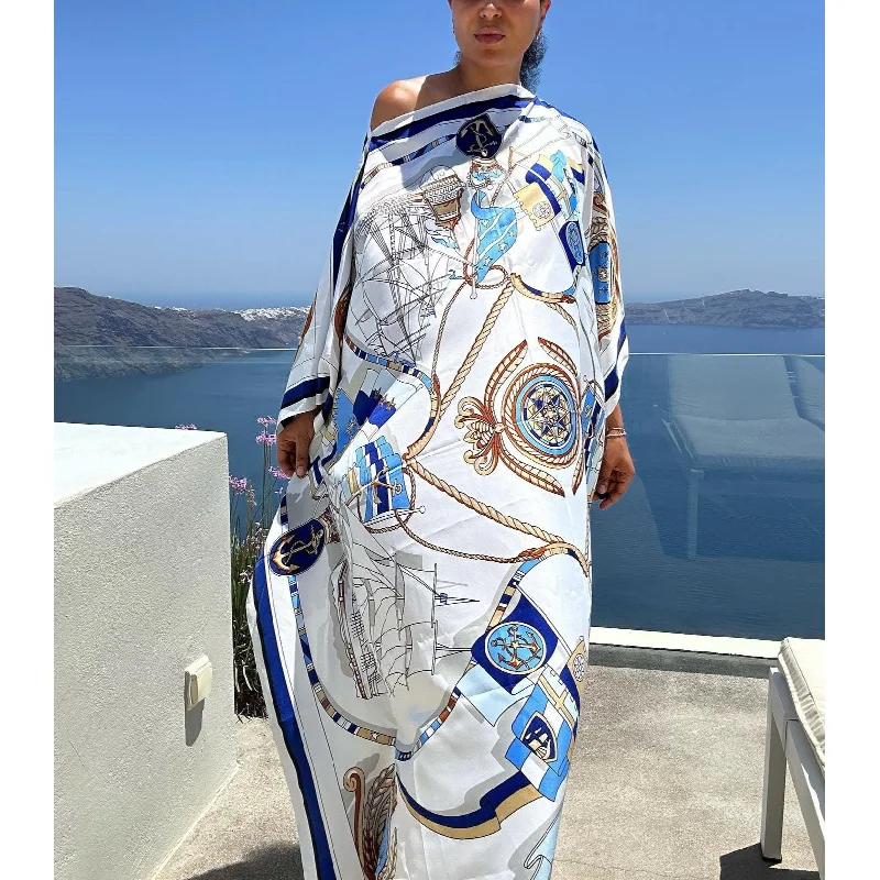 CAIRO Blue Print Caftan Maxi Dress Elegant Floral Maxi Dress